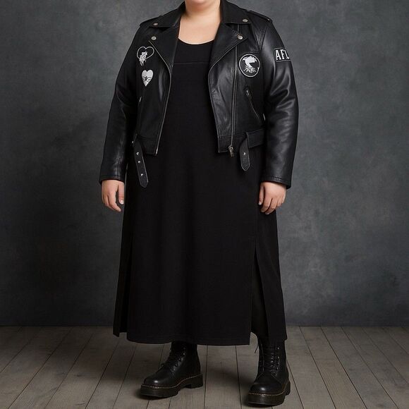 VTG 90s Goth Black Maxi Overall Dress XL Edgy Grunge Emo Style Velvet Whimsigoth - Picture 1 of 14